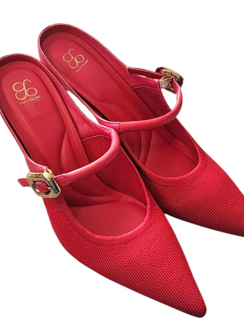 Cosy Island Knit Red Pointed Mary Jane Pointed Toe Heels Size 9